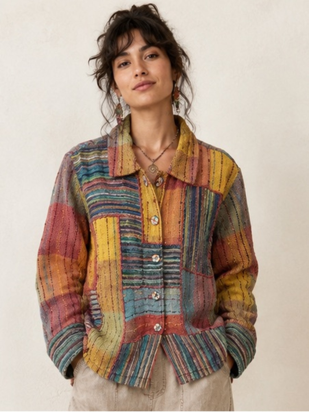 Travel Smith Vintage Patchwork Colorful Boho Artsy Blazer Jacket  Coat Large